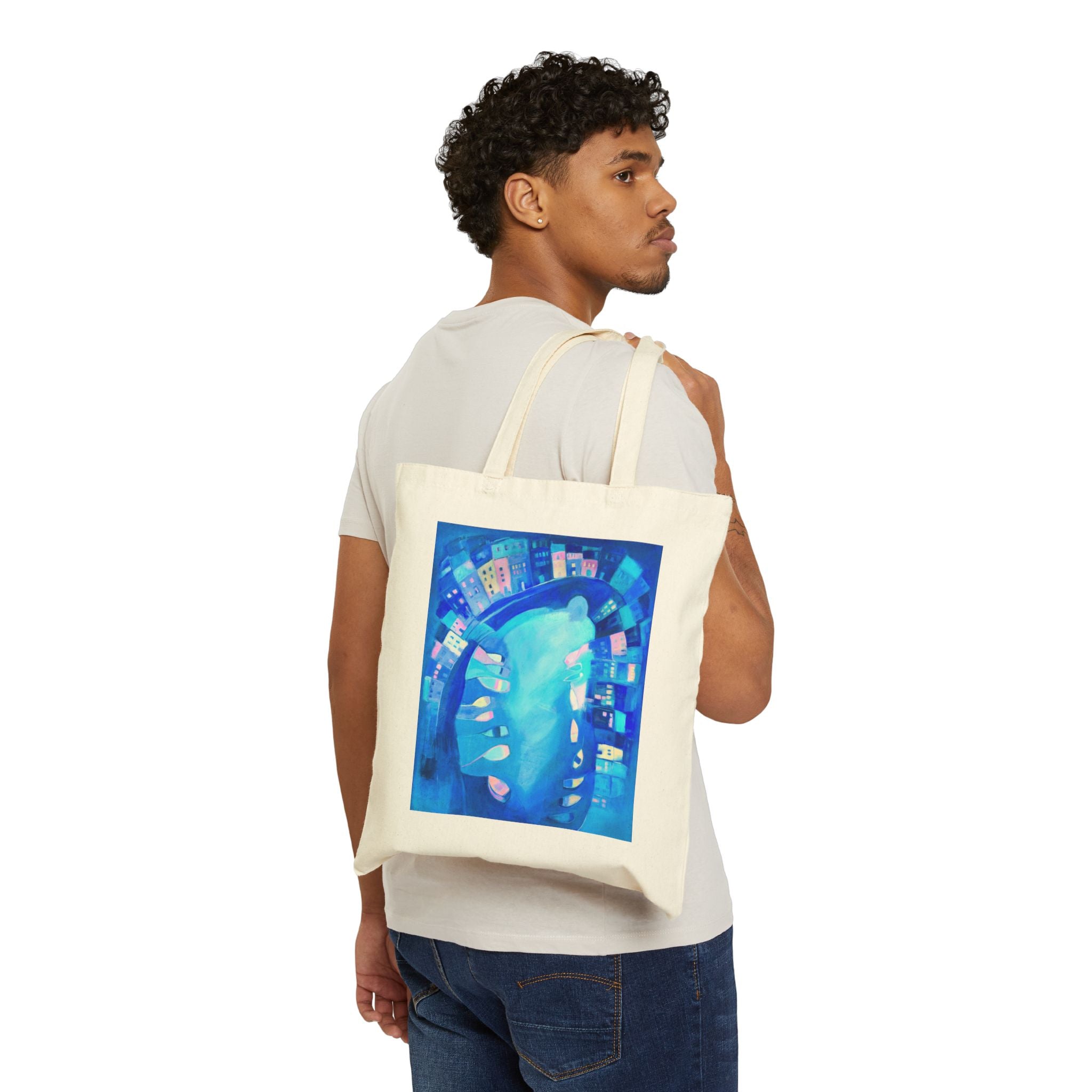 Cotton Canvas Tote Bag: Polperro In Blue