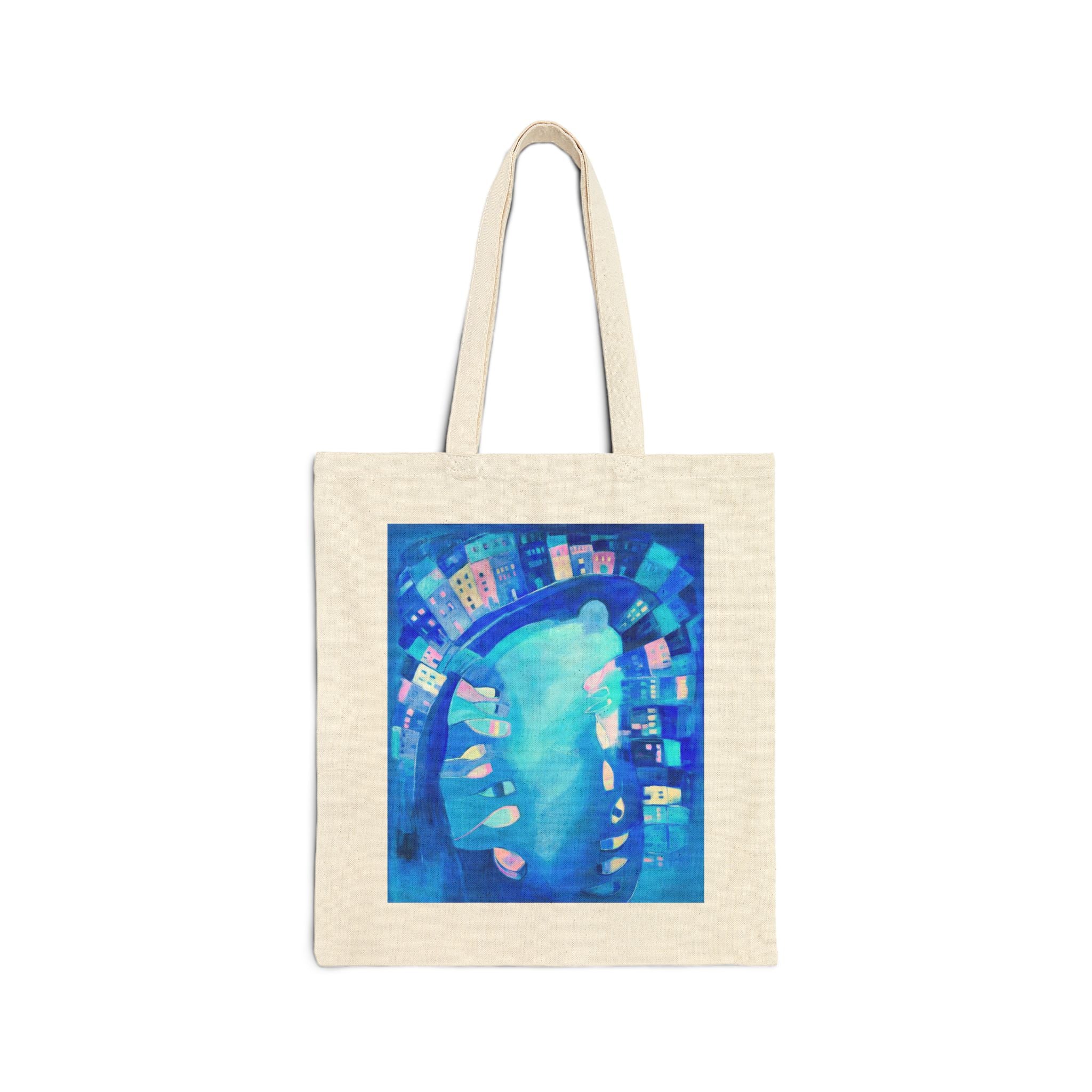 Cotton Canvas Tote Bag: Polperro In Blue