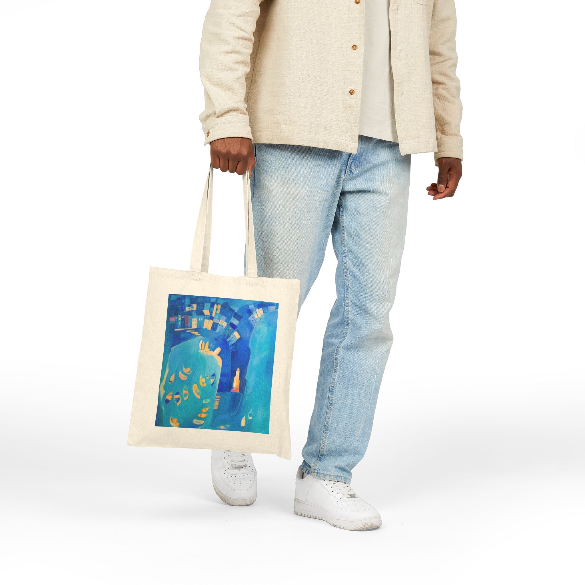 Cotton Canvas Tote Bag: St Ives In Blue