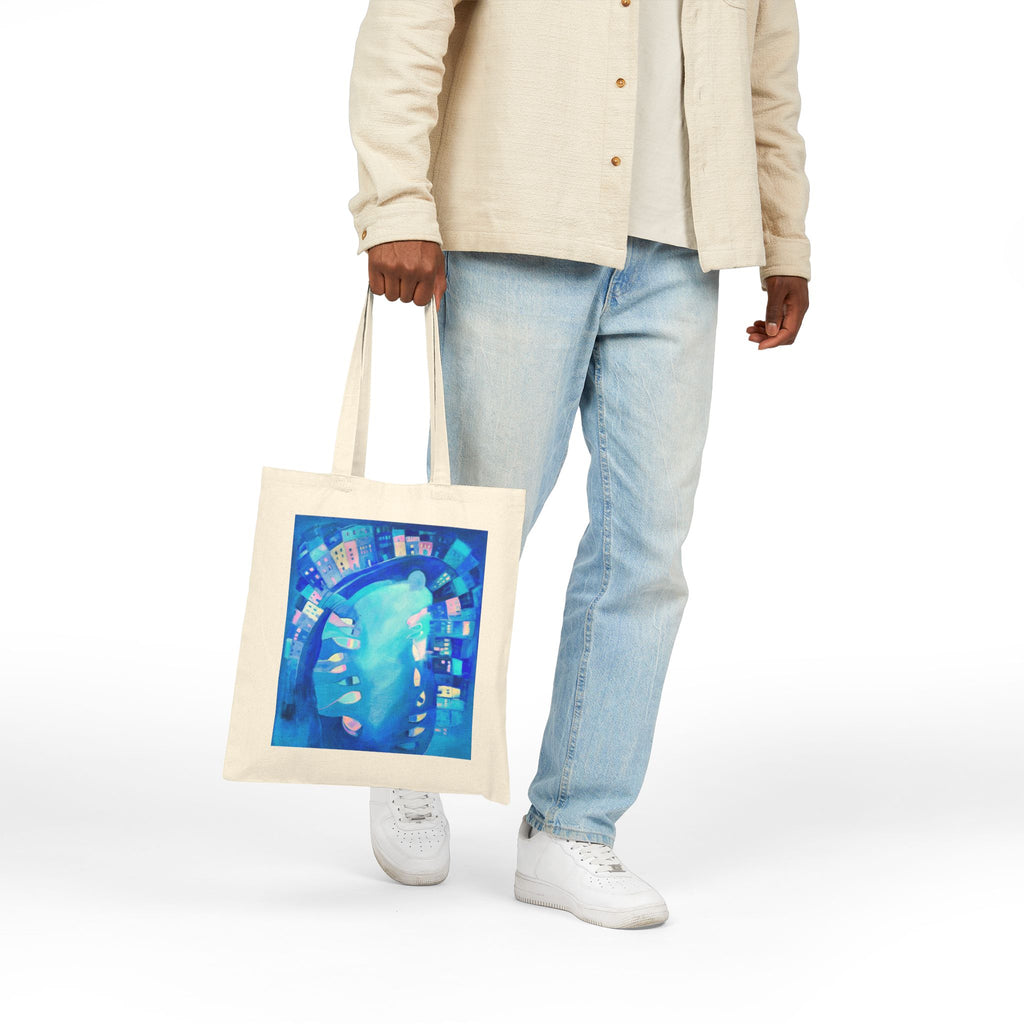 Cotton Canvas Tote Bag: Polperro In Blue