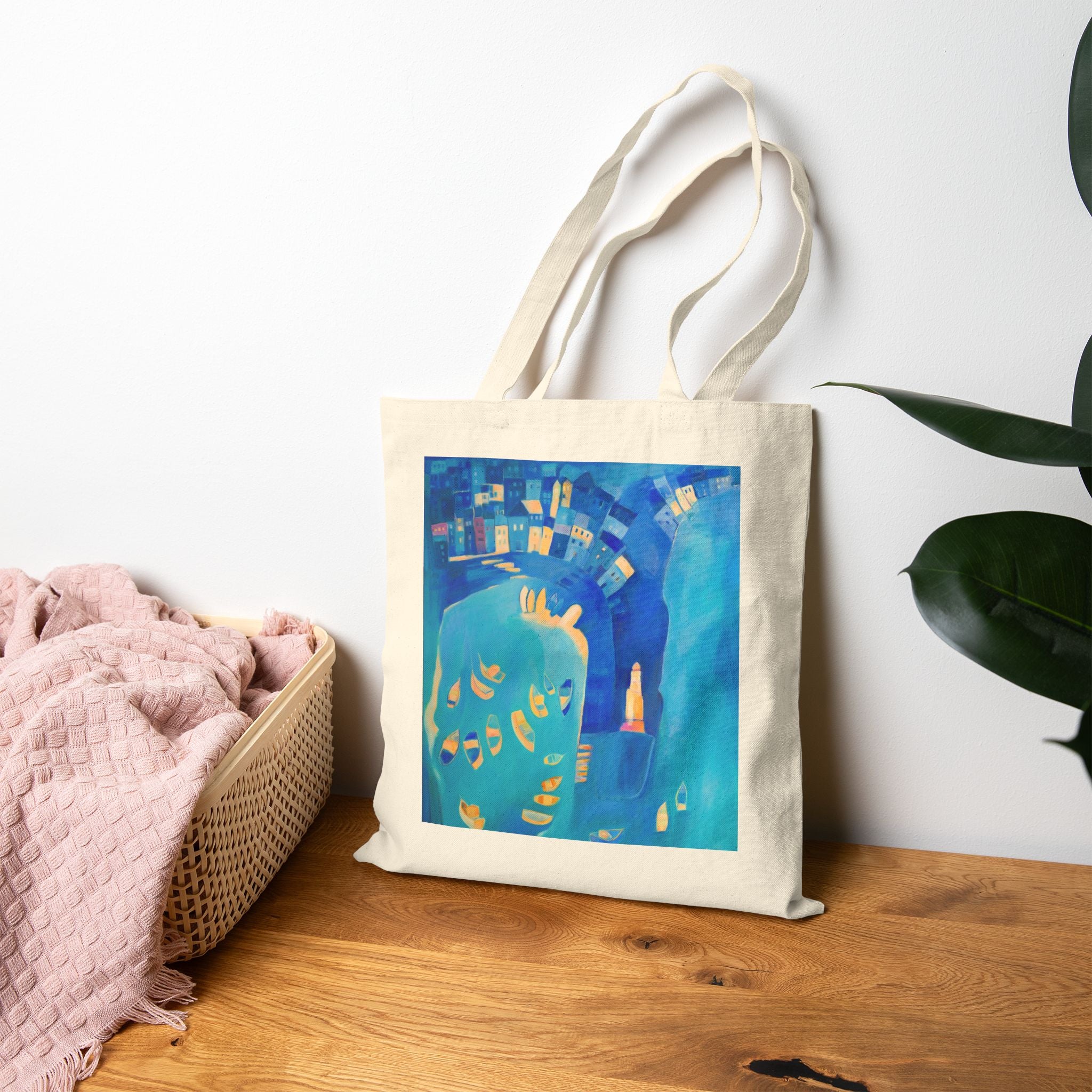 Cotton Canvas Tote Bag: St Ives In Blue