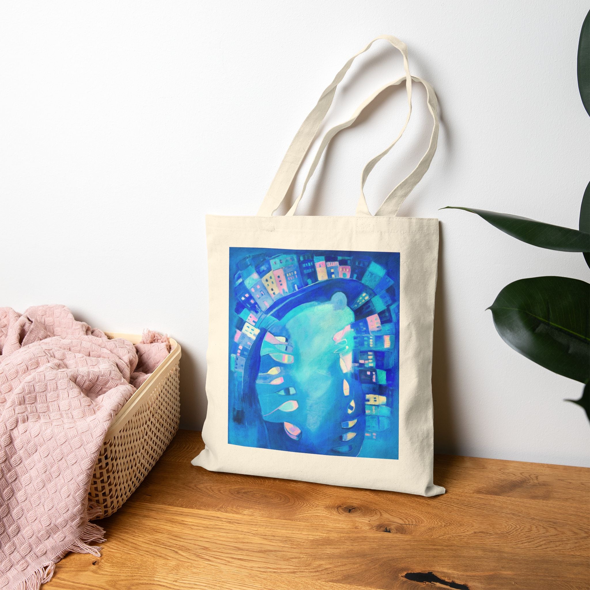 Cotton Canvas Tote Bag: Polperro In Blue