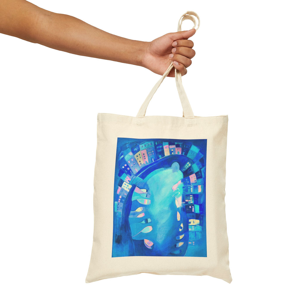 Cotton Canvas Tote Bag: Polperro In Blue