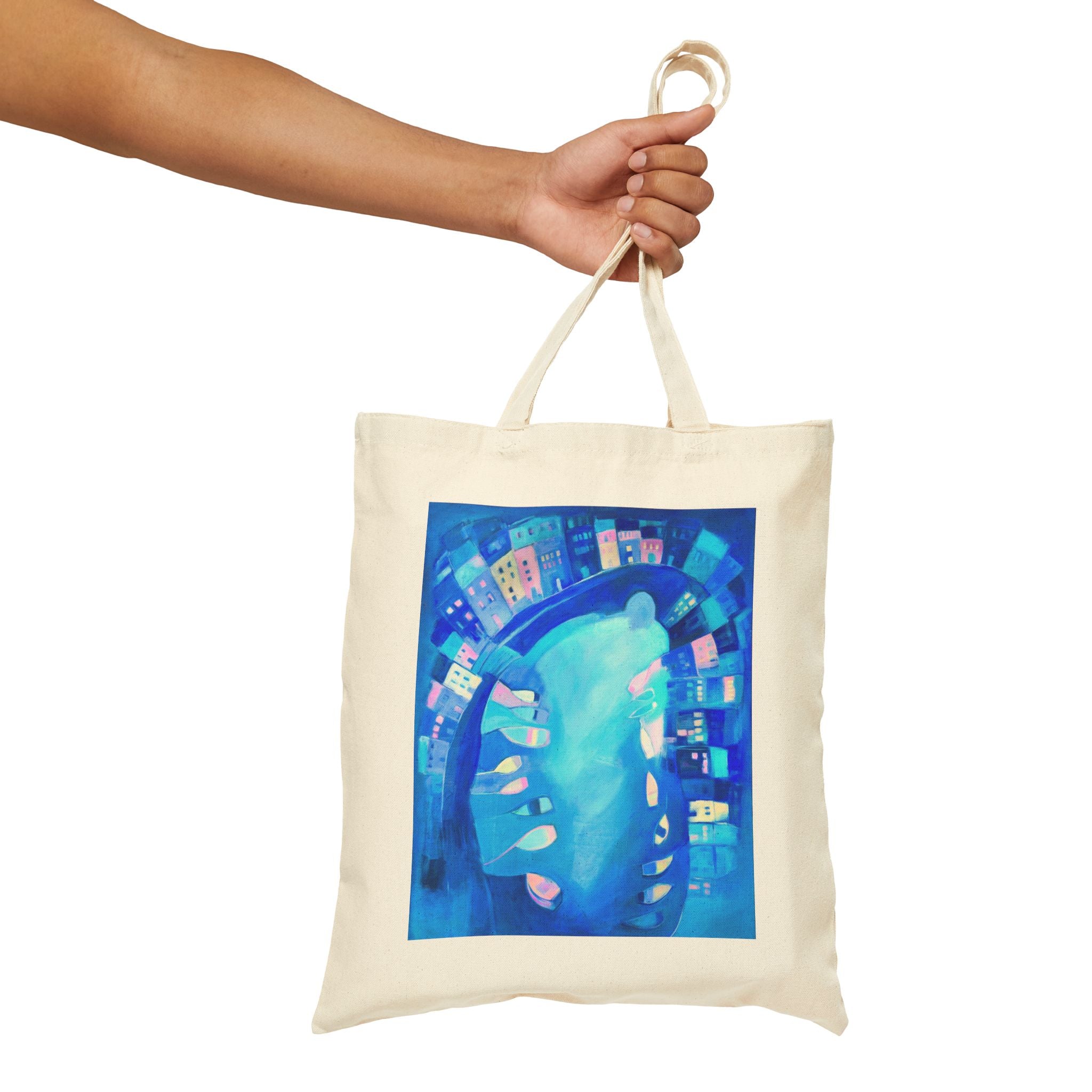 Cotton Canvas Tote Bag: Polperro In Blue