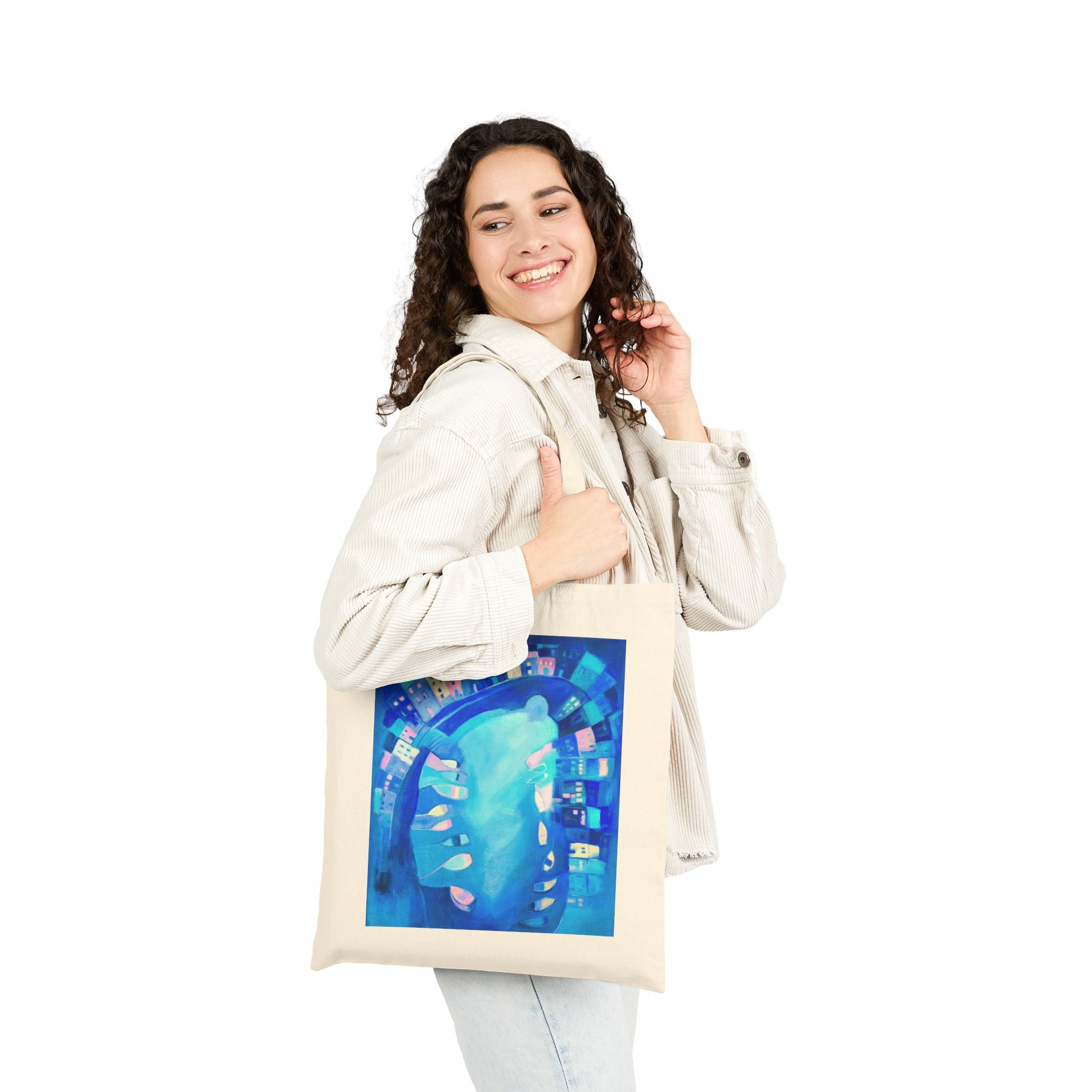 Cotton Canvas Tote Bag: Polperro In Blue