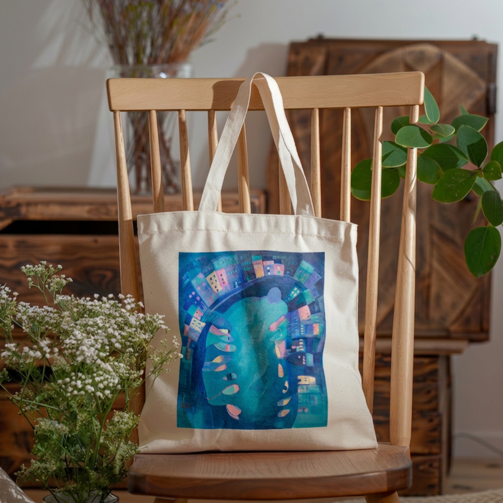 Cotton Canvas Tote Bag: Polperro In Blue